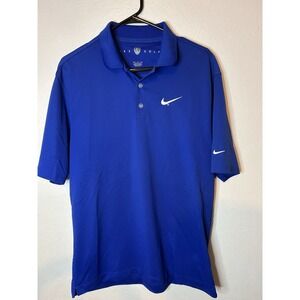 Nike Golf Polo Shirt Mens Medium Blue Short Sleeve Fit Dry Embroidered Swoosh